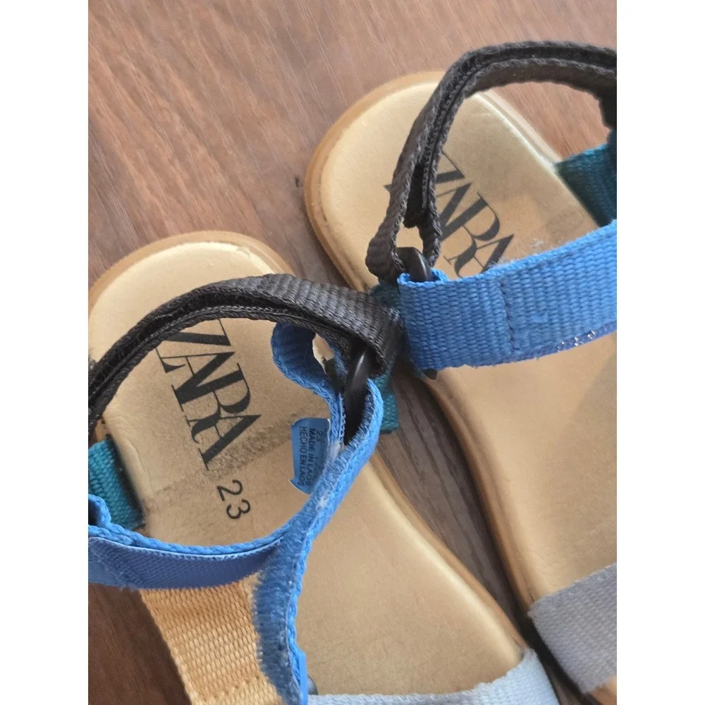 Zara Kids Colorblock Strappy Sport Sandals Blue Tan Size 23 US 7 Toddler